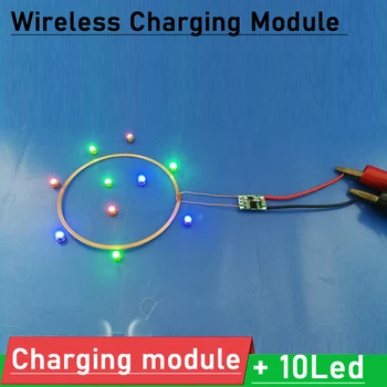 0-80 mm Дистанционно Безжичен кабел за зареждане на Модул Захранване Индуктивни Бобини USB Модул Предавател + 10 бр. Светодиодна Лампа