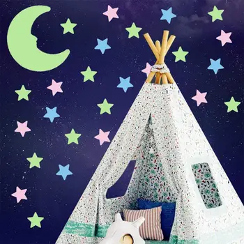 1 Комплект Светещи Звезди Котка Луна САМ Стикер на Стената на Светещ в Тъмното Таванна Домакински Детска Стая Украса Стикер Стенни Стикер