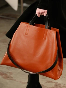2022 Нови Модни дамски чанти от естествена кожа с Голям Капацитет на 14-15,6 инча, чанта за лаптоп, Дамски чанти-тоут за крайградски пътувания, Меки