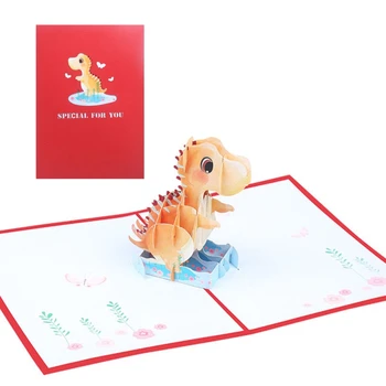 3D Всплывающая Картичка Динозавър честит Рожден Ден Персонализирани Детски Забавни Поздравителни Картички