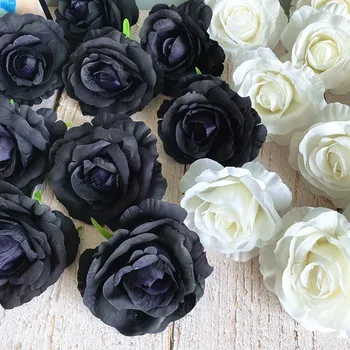 5 бр./много, много големи черно-бели отворен роза, цветни глави, изкуствени цветя за сватбената погребално декор, коприна флорес