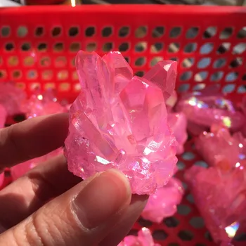 50-60 г Рядък красив образец на клъстер на кварцови кристали с аура розов пламък