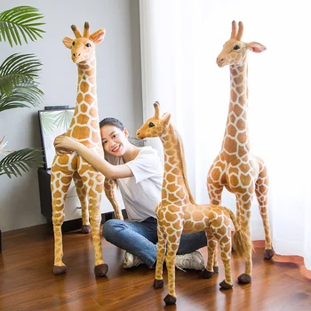 60-120 см Гигантски размер Моделиране Жираф Плюшена Играчка Сладки Плюшени Животни Мека Истинският Живот Жираф Кукла за Подарък за Рожден Ден за Децата Играчка