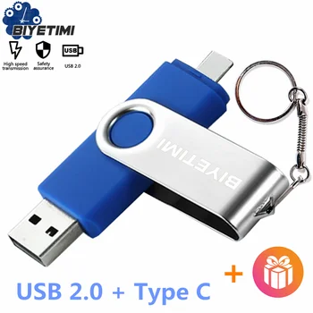 Biyetimi Type C usb флаш памет от 128 GB OTG 2,0 64 GB флаш памет 32 GB истинският капацитет на usb флаш накопител memory stick за телефон ＆ cPC