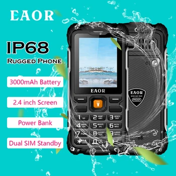 EAOR 2G Здрав телефон с IP68 защита от вода / прах Бутон телефон 3000 ма с обратна зареждане на Телефон с qwerty Телефон с фенерче