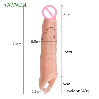 FXINBA 28 см Огромен Пенис Ръкав за по-Голям Член на Удължител Ръкав Разширено Член на Увеличаване на многократна употреба на Презерватив Секс-Играчки За Възрастни, Мъже