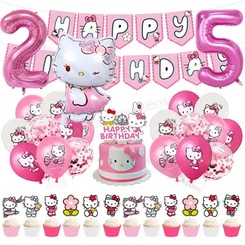 Hello Kitty, Балони На Рожден Ден На Малките Момичета, Декорация, Детски Латекс Розови Балони, Топперы За Кифли, Венец, Банер, Детски Вечерни Аксесоари