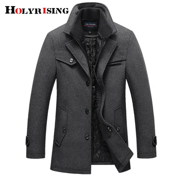 Holyrising Мъжко палто, Вълнена Дебели мъжки палта и якета на Топло бушлат 5XL размера на Мъжкото Бизнес палто 4 цвята микс, вълна 18583-5