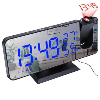 LED Digital alarm clock Електронни Настолни Часовници с FM Радио, Повторение на Време Проектор Часовници Начало Декор, Модерен Дизайн, Стенен Часовник