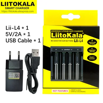 LiitoKala Lii-L4 18650 и зарядно устройство 3,7 Акумулаторна батерия зарядно устройство 4 слота За 18650 26650 21700 батерии + 5 В 2A мъжки