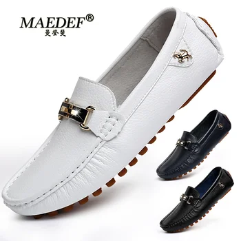 MAEDEF/мъжки лоферы; меки мокасини; отличен пролетно-есенен обувки без шнур; мъжки бели лоферы на равна подметка; обувки за шофиране; големи Размери 48