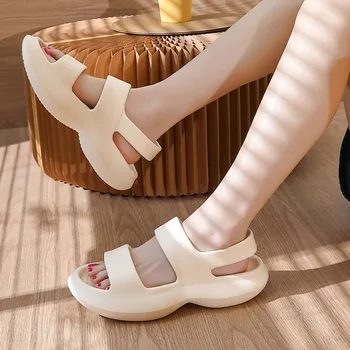WDZKN/Модни джапанки от ЕВА с отворени пръсти На дебела подметка, Дамски Летни Обувки, Дамски леки Ежедневни плажни Сандали на масивна платформа, H5950G