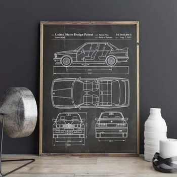 Автомобил BMW E30 M3 произведения на изкуството, Авто стенно изкуство, Транспортен плакат, стая декор, принт, рисунка, идея за подарък, стенни декорации