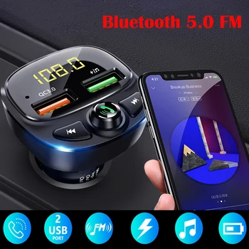 Автомобилен Bluetooth 5,0 FM трансмитер QC3.0 Безжични Хендсфри Комплект за Кола Радио MP3-плейър 12 В 24 В Двойна USB Адаптер за Кола Зарядно Устройство за Телефон