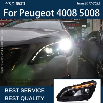 Автомобилни Фарове За Peugeot 4008 5008 2017-2021 LED Авто Фарове Актуализация Висока Настройка DRL Наем на Обектива на Проектора Аксесоари Лампа