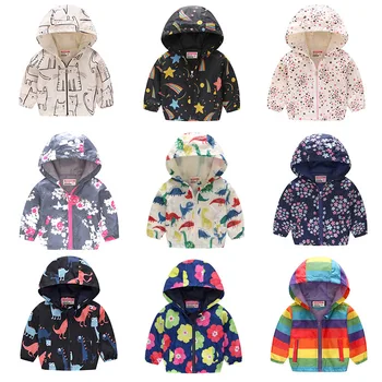 Бебешко яке за момиче, Колекция от 2018 г., пролетно-есенни Палто с качулка и Анимационни Принтом с цветен Модел, Бебешки дрехи за 2-6 години, ветровка и палто за малки момичета