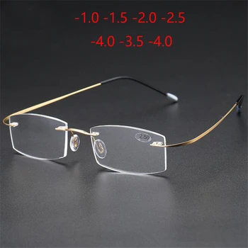 Без рамки квадратни Очила за късогледство, готови женски Мъжки слънчеви Очила за късогледство без рамки, диоптър -1 -1,5 -2,0 -2,5 -3,0 -3,5 -4,0