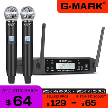 Безжичен Микрофон G-MARK GLXD4 UHF Професионален Двоен SM58 Динамичен Микрофон За Изпълнения на Сватбена Шоу Парти Църквата