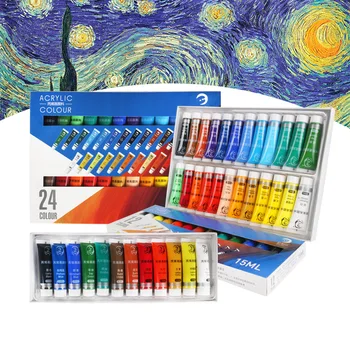 Водоустойчив 24 Цвят 15 мл Туба с Акрилни Бои набор от цветен Лак за нокти стъкло Художествена Боя Ing боя за тъкани Инструменти за Рисуване За Деца DIY