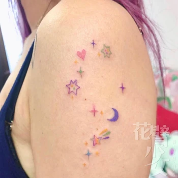 Водоустойчив Временна Татуировка Стикер Цветни Звезди Луната Любов Татуировка Флаш Татуировка На Ръката На Жена