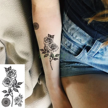Водоустойчив Временна татуировка, стикер с цветя, рози, малки фалшиви татуировки, флаш-татуировки, татуировки на ръцете и краката за момичета, мъже, жени, деца
