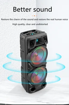 Высокомощный Безжична слушалка Bluetooth Преносим Двойна 8-инчов Говорител Открит Преносим Субуфер Квадратна Танцова Стерео Аудио система