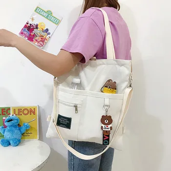 Дамски Корейската версия Холщовой чанта на едно рамо, Модерен Раница за студенти от Колеж по изкуство и литература, Учебна Холщовая чанта