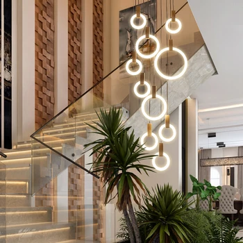 Дизайнерско осветление стълбище полилей модерното led вътрешно осветление на кухненски лампи творческа цялостно изграждане на дълга линейна Полилей