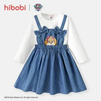 Есента рокля Hibobi x PAW Патрул за малки момичета, 2 в 1, рокля с дълги ръкави и анимационни принтом с лък, детски дрешки