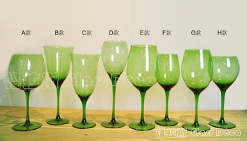 Зелен висок foot стъклена чаша за вино, чаша за шампанско, чаша за червено вино, чаша за коктейл, мека украса за дома