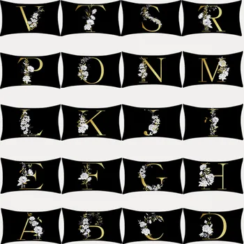 Златни Букви Калъфи За Възглавници 30X50 Цвете Декоративни Възглавнички Наметала Възглавници Черна Калъфка Скандинавските Калъфки Полиестер