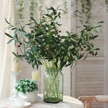 Изкуствени Маслинови клонки с Плодове Фалшиви Клони Зелени Маслини Стрък Растения За Украса на Дома Сватбени Аранжировки на Цветя
