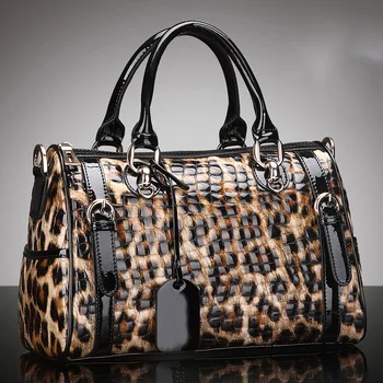 Луксозна дамска Кожена чанта в света на стил, Модни Леопардовая женствена чанта от премиум-клас, Дизайнерска дамска чанта от Телешка кожа, чанта през рамо