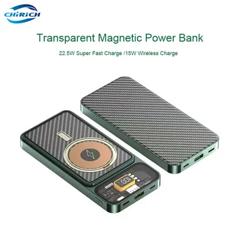 Магнитен Безжичен Power Bank 10000 ма Преносим Powerbank Прозрачна Бързо Зареждане на Външен Резервна Батерия За iPhone Xiaomi