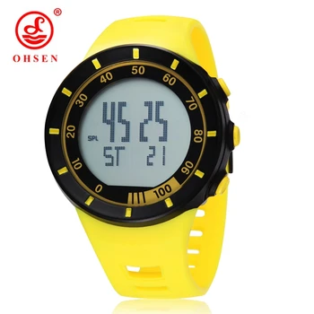 Марка OHSEN LCD дигитален Часовник Мъжки, Дамски Спортни Часовници На Открито, 50 М Водоустойчивост Модни Жълти Ръчен Часовник С гумена лента, Часовници, Подаръци
