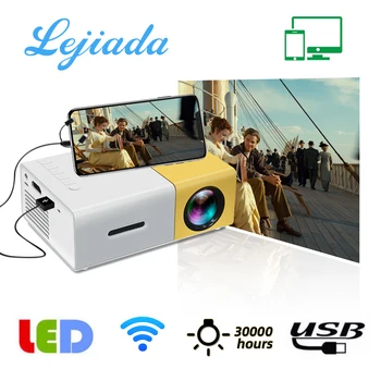 Мини проектор LEJIADA YG300 Pro с кабел за свързване на мобилни телефони на един екран за 1080P HD Портативен медиен плейър