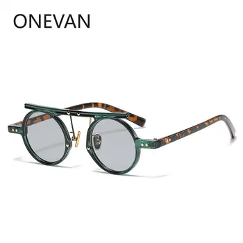 Модни Кръгли Очила в стил пънк, Женски Малки Ретро Океанските Градиентные Лещи, Висококачествени Мъжки Метални Слънчеви Очила с UV400