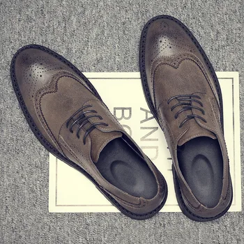 Мъжки Oxfords Ръчно изработени с Като, сиви кожени мъжки Модел обувки с Перфорации тип 