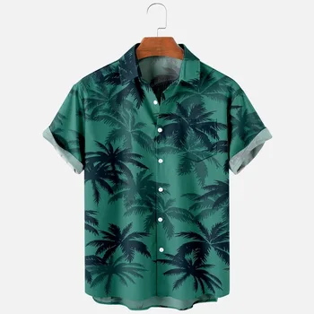 Мъжки модни летни Тениски С Гавайским 3d Принтом, удобни Ежедневни Ризи на една пуговице, Плажни Ризи Оверсайз с Къс Ръкав