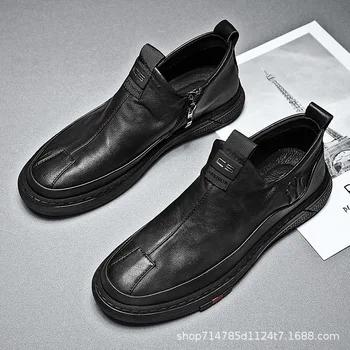 Мъжки обувки 2022 г., Нови мъжки универсални обувки-бини в британския бизнес стил подметка, ежедневни кожени обувки, Черни кожени мъжки обувки