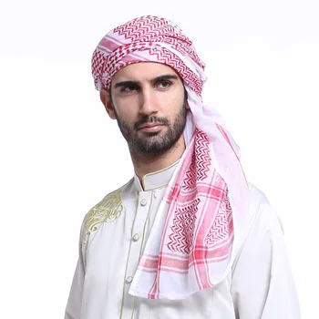 Мюсюлмански Модерен Мъжки забрадка, Арабски Дубай, Саудитска Арабия, Дубай, Карирани Червени Райета Дишаща трицветна Мъжки Шал, Тюрбан 2021