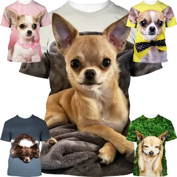 Нова лятна тениска с Мил домашен Любимец, куче чихуахуа, 3d принтом, мъжки и дамски Детска Градинска Ежедневни Лека Дишаща Тениска
