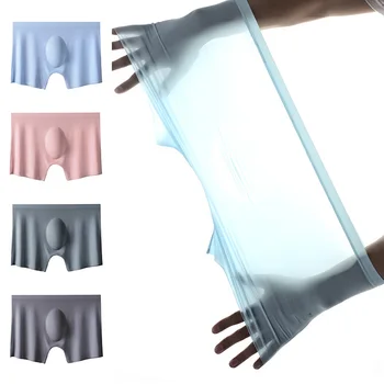 Нови Летни Мъжки Тънки Боксерки Ice Silk 3D Изпъкнали Секси Гащи С Висока Еластичност, Комфортен Дышащее Бельо За Мъже