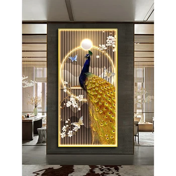 Новият Китайски Стил Луксозен Паун Платно Картина на Стенно Изкуство, Декорация на Входа Снимка на Животно Плакат за Хола Верандата Декор