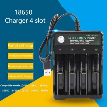 Новото Универсално Зарядно Устройство за Акумулаторни Батерии 10440 18350 18650 16340 4 Слота USB Акумулаторна Станция