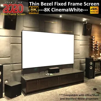 Нулева край Алуминиева Рамка WallScreen Deluxe 2.35:1 Cinemascope Фиксиран Прожекционен Екран, монтиран на стената lcd Проектор Киноэкран Бял