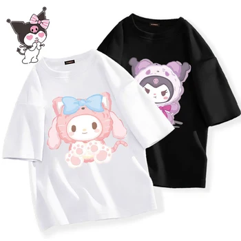 Оригинални Детски Дрехи Sanrio, Памучен Тениска с къси ръкави Melody Kuromi за момичета, Студентски тениска Cinnamoroll Sanrio, Детски топ с анимационни герои