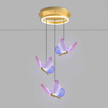 Пеперуда Led висящи Лампи Вътрешна Полилей Светлини Скандинавски Подвесная Нощна Лампа на Стълба Начало Модерна Спалня Изкуство окачен лампа