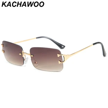 Правоъгълни слънчеви очила Kachawoo, дамски модни слънчеви очила без рамки, мъжки метални сини, кафяви и розови градиентные лещи, Пролетни аксесоари