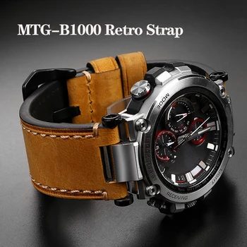 Ретро Кожена каишка за часовник се Адаптира към G-SHOCK C-asio MTG-B1000 MTG-G1000 Каишка за часовник Каишка 26 мм Промяна MTGB1000 Класически Гривна